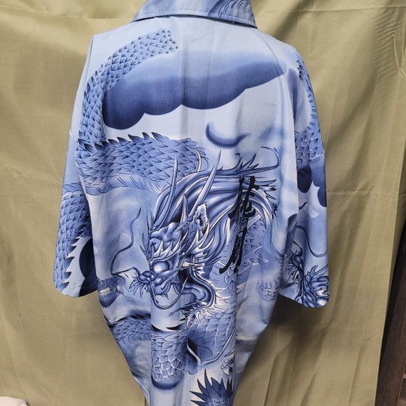 Dragon Shirt Shirt Button Down Short Sleeve/ Retro Japan Aloha Hawaiian Anime/XL - Picture 3 of 4